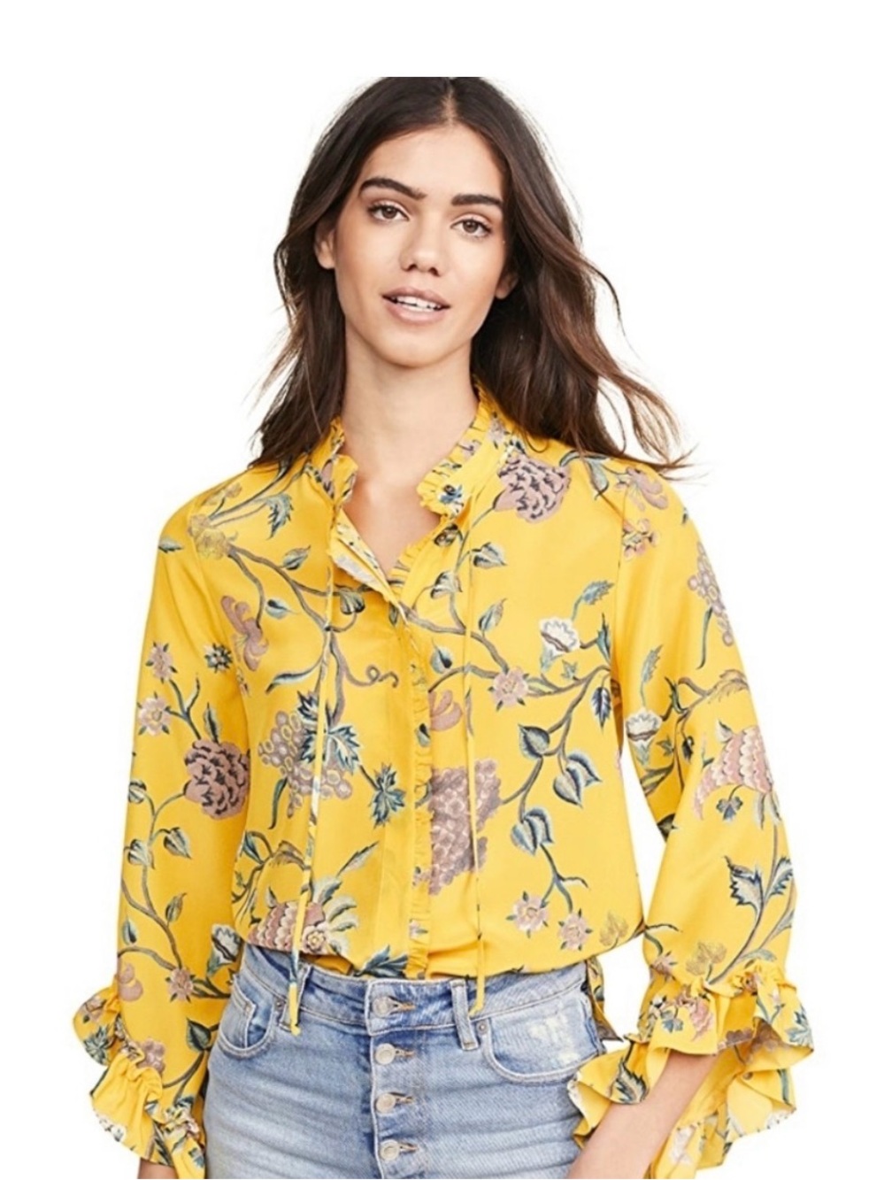 Kobi Halperin yellow floral silk blouse top size large